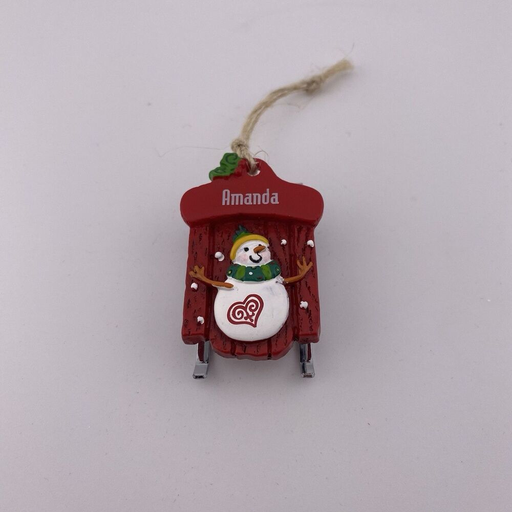 Ganz Sled Christmas Ornament Red Sleigh Snowman “Amanda”. Never Used